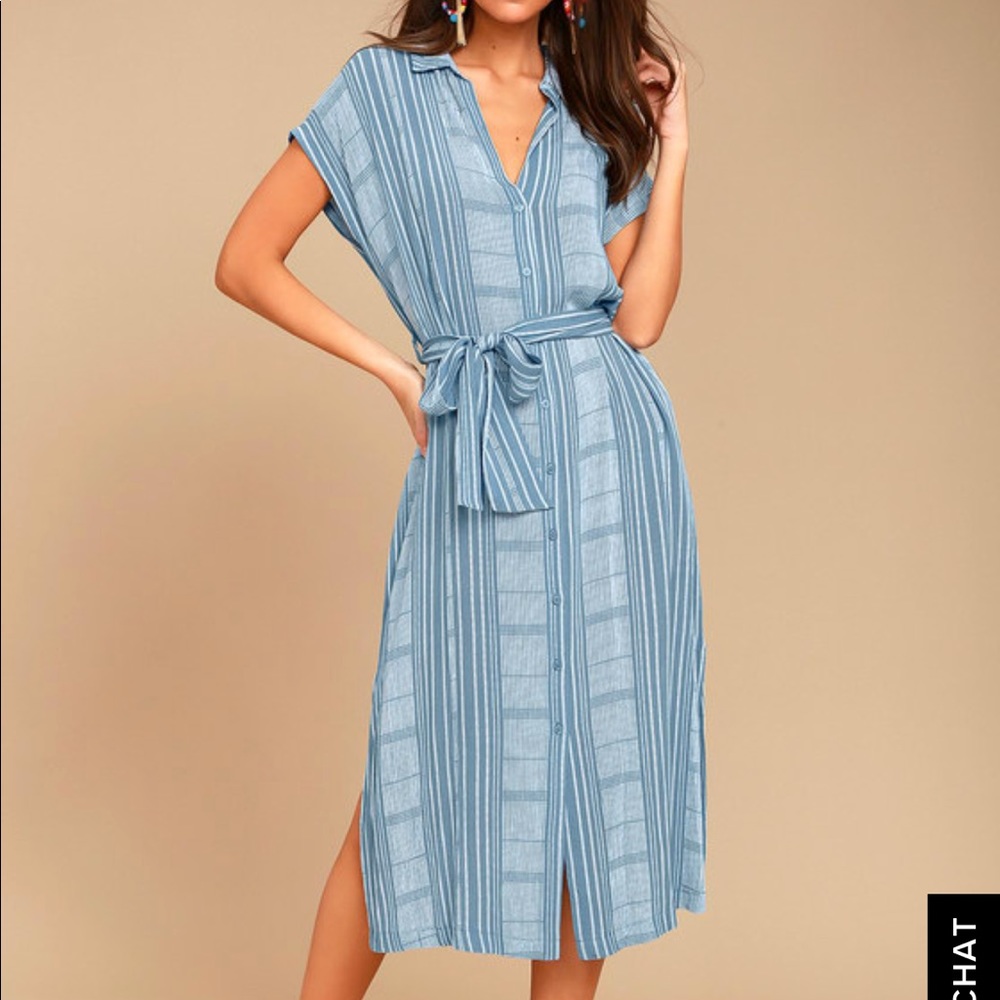 Blue and White Striped Shirt Dress